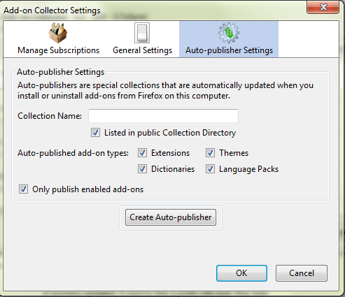 Firefox Add-on collector settings