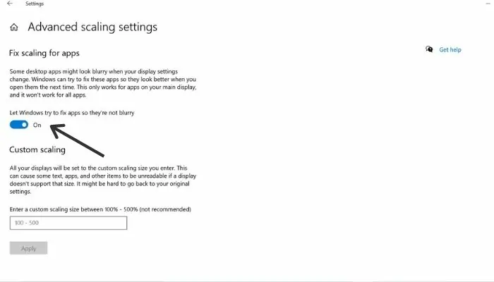 Fix Scaling for apps Windows 10