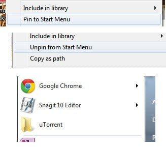 Folder Pin to Start menu