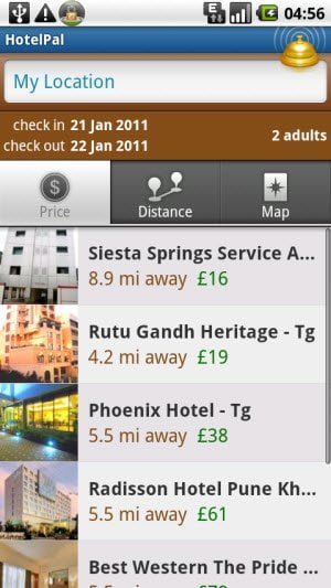 Free Android app helps you locate nearby hotels instantly