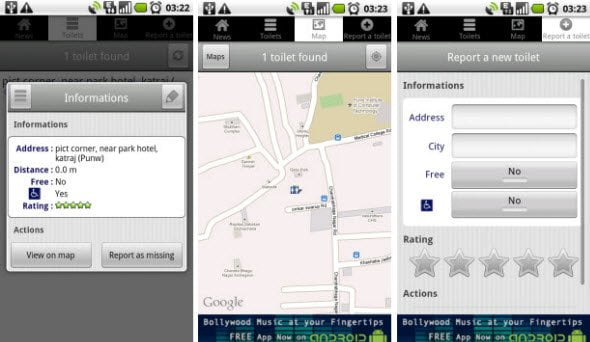 Free Android application helps to locate nearby washrooms