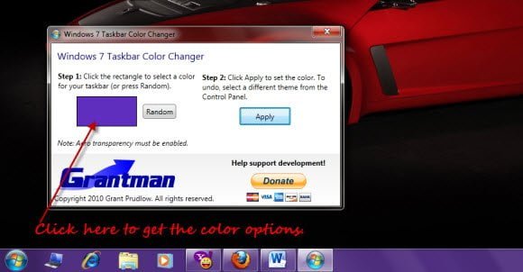 how to change color of taskbar windows 7