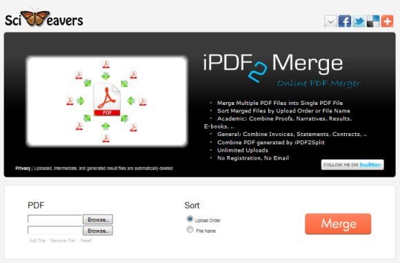 Free online tool to Merge two PDF files in one