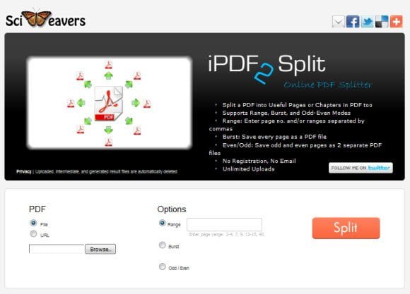 Free online tool to Split a PDF file