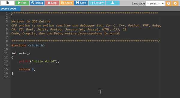 GDB Online Code Compiler and Debugger