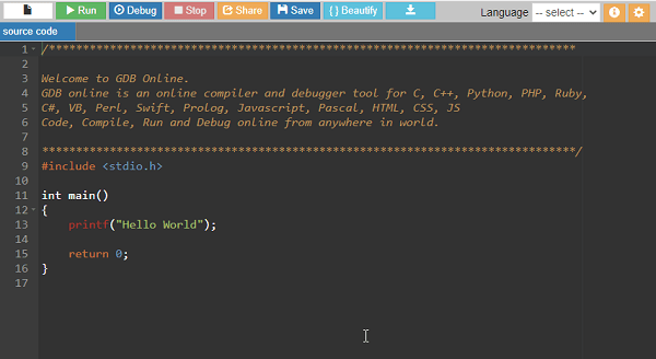GDB online Debugger Compiler Code, Compile, Run, Debug online C