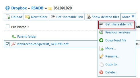 Get Shareable link in Dropbox