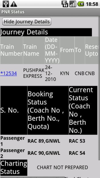 Get the PNR status with Free Indian Rail Info Android App