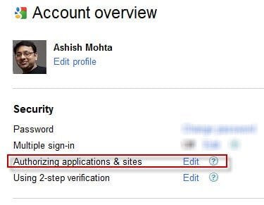 Google Account Authorizing Applications and Sites