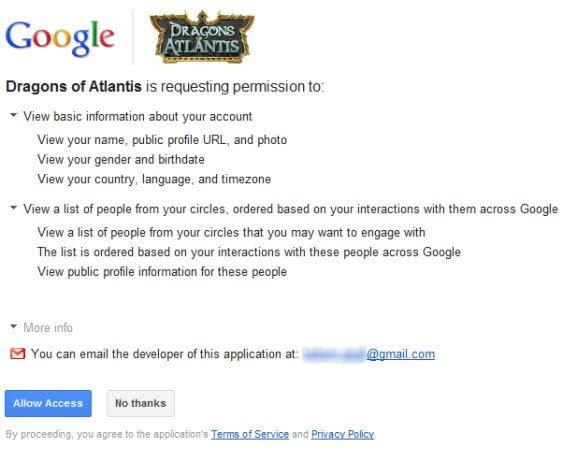 Google Plus Game Access Permission