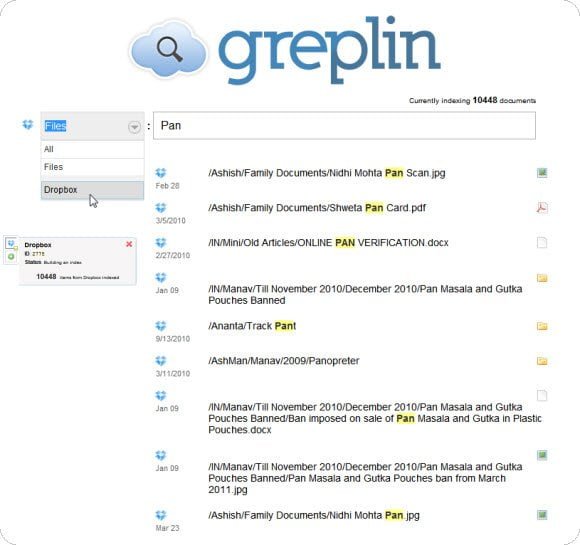 Greplin Dropbox Search