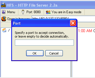 HFS Port Number to accept connection