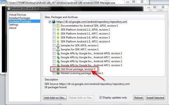 Install USB Driver Package to take Screen shots of Android Phone using a Windows PC