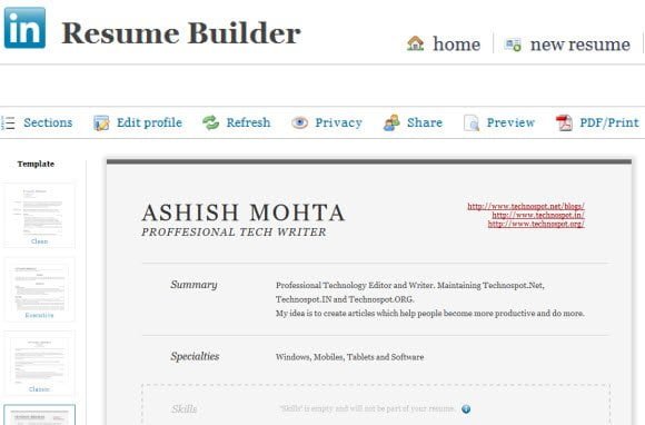 resume builder linkedin app