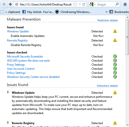MS Security Troubleshooter Report