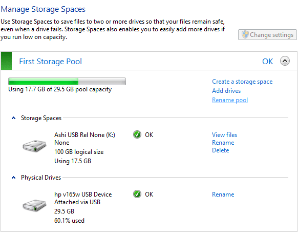 Configure Windows 10 Storage Spaces