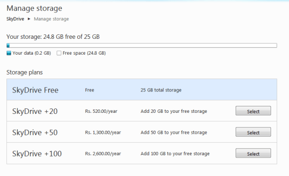 Manage Storage Space in Skydrive
