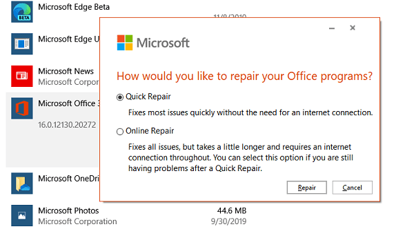 Microsoft Repair Office