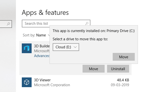 install or move Windows 10 apps