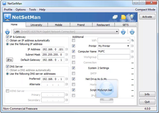 NetSetMan Windows 10 Settings