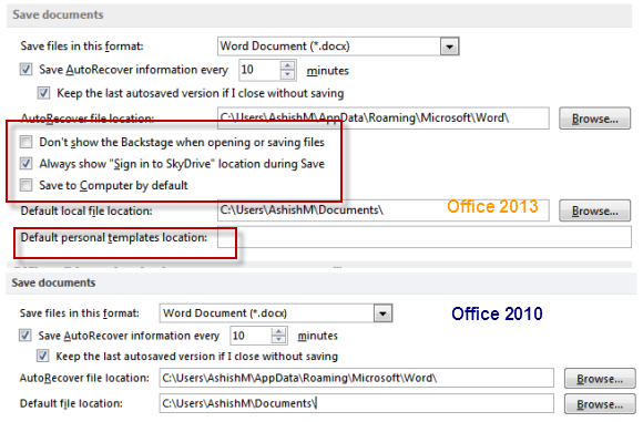 Office 2013 Save Options