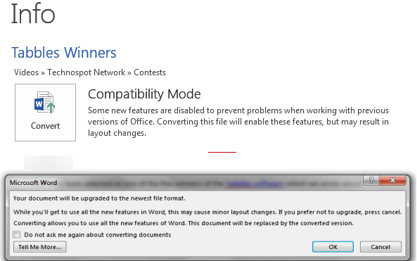 Office 2013 Word Compatibility Mode