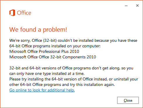 Office 32 64 bit problem