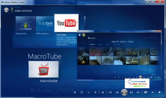 Online Videos in Windows Media Center