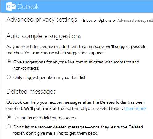 Outlook Deleted Messages Settings