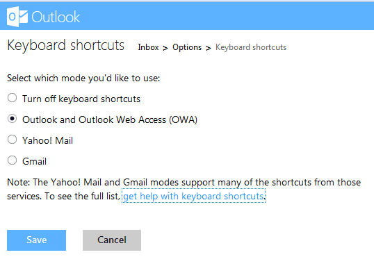 Outlook Keyboard Shortcut Settings