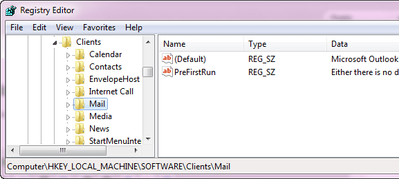 set outlook as default mail client windows 7 registry