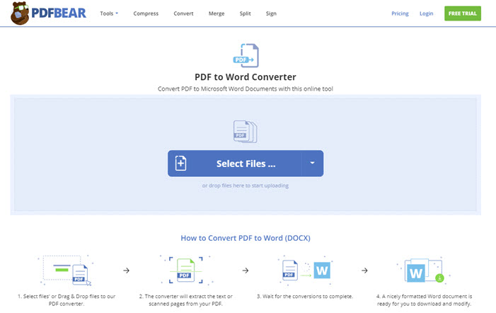 PDFBear PDF to Word Convertor