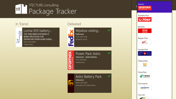 Best parcel tracking app for Windows 8 : Package Tracker