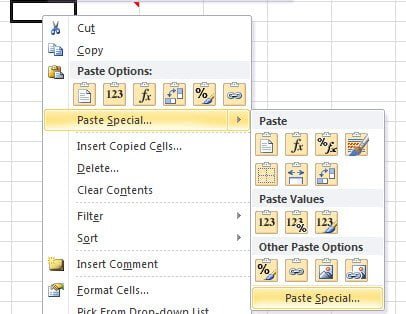 Paste Special in Office Excel