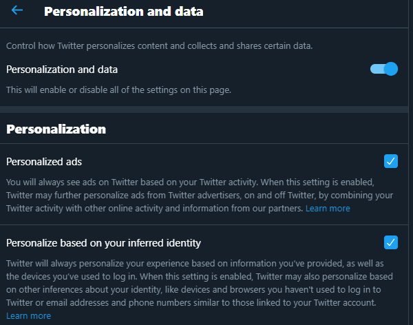 disable Personalized Tweets