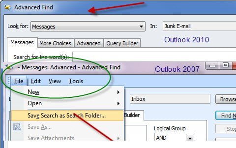 Query Builder Difference Outlook 2007-10