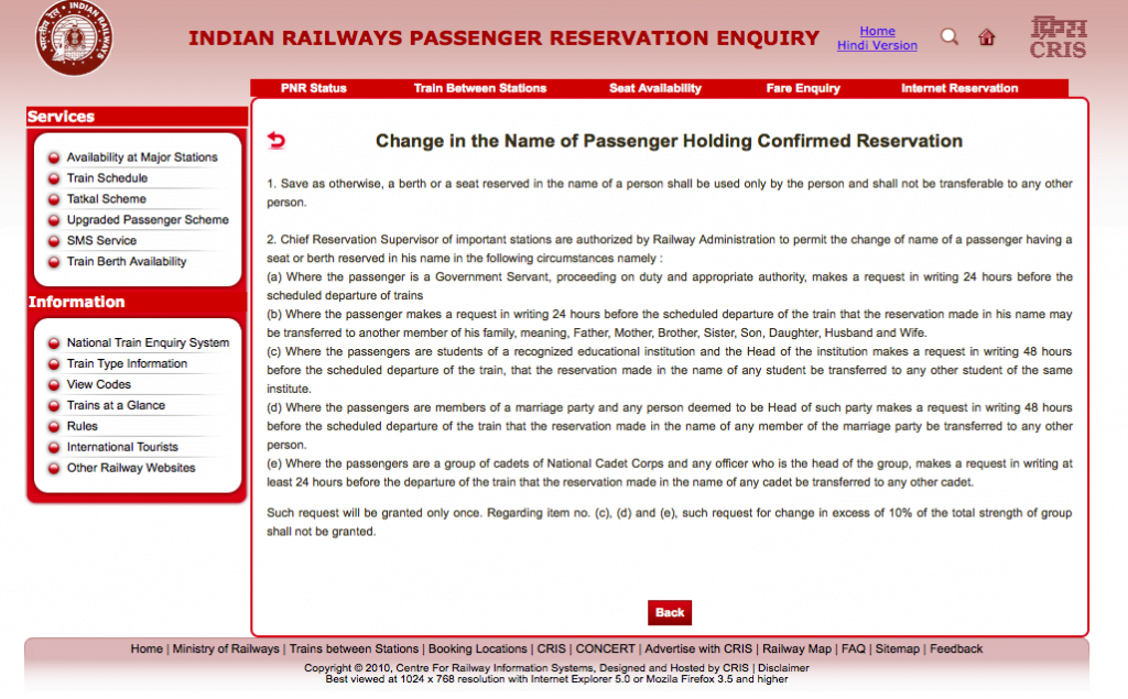 Railway Reservation to Change Name