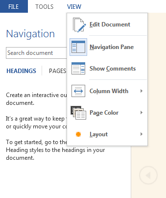 Reading Mode in Word 2013