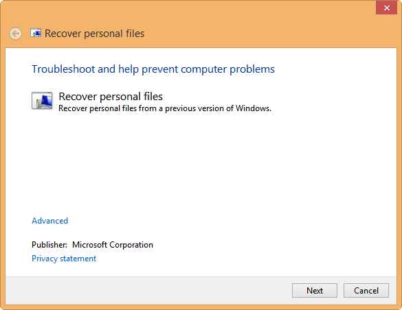 Recover Personal Files after Upgrade in Windows 8