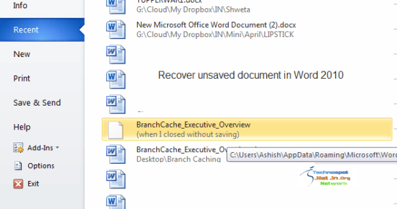 Recover Unsaved Documents in Word