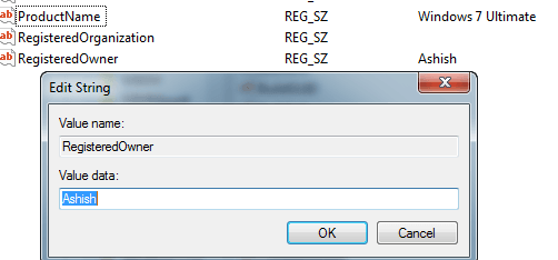 Registered Name Windows 7