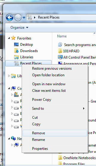 Remove single item from Windows 7 favorite