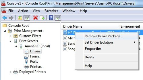 Removing Printer Driver from MMC