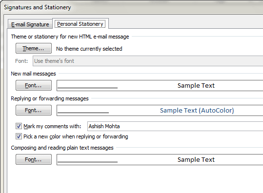 Reply forward colour in Outlook