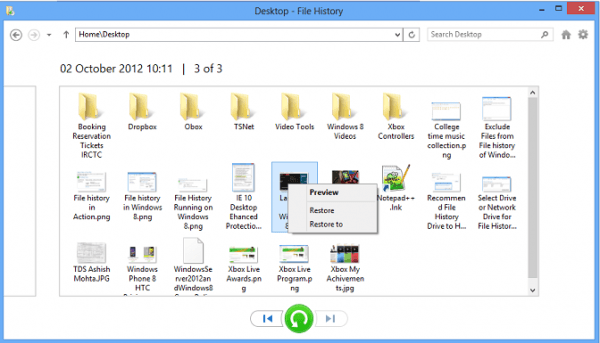 Restoring Files from File History of Windows 10