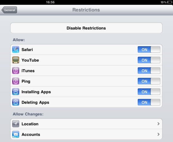 Restriction Control in iPad