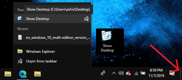Restore Show Desktop Icon Windows