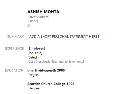 Sample Resume Ashish on Facebook
