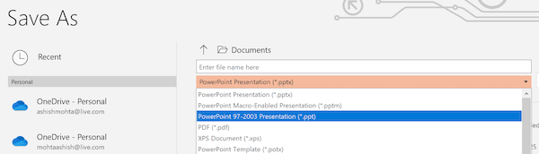 Save as 93-2007 PowerPoint Format