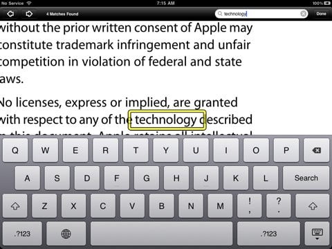 Search feature in iPad PDF Reader iRead PDF